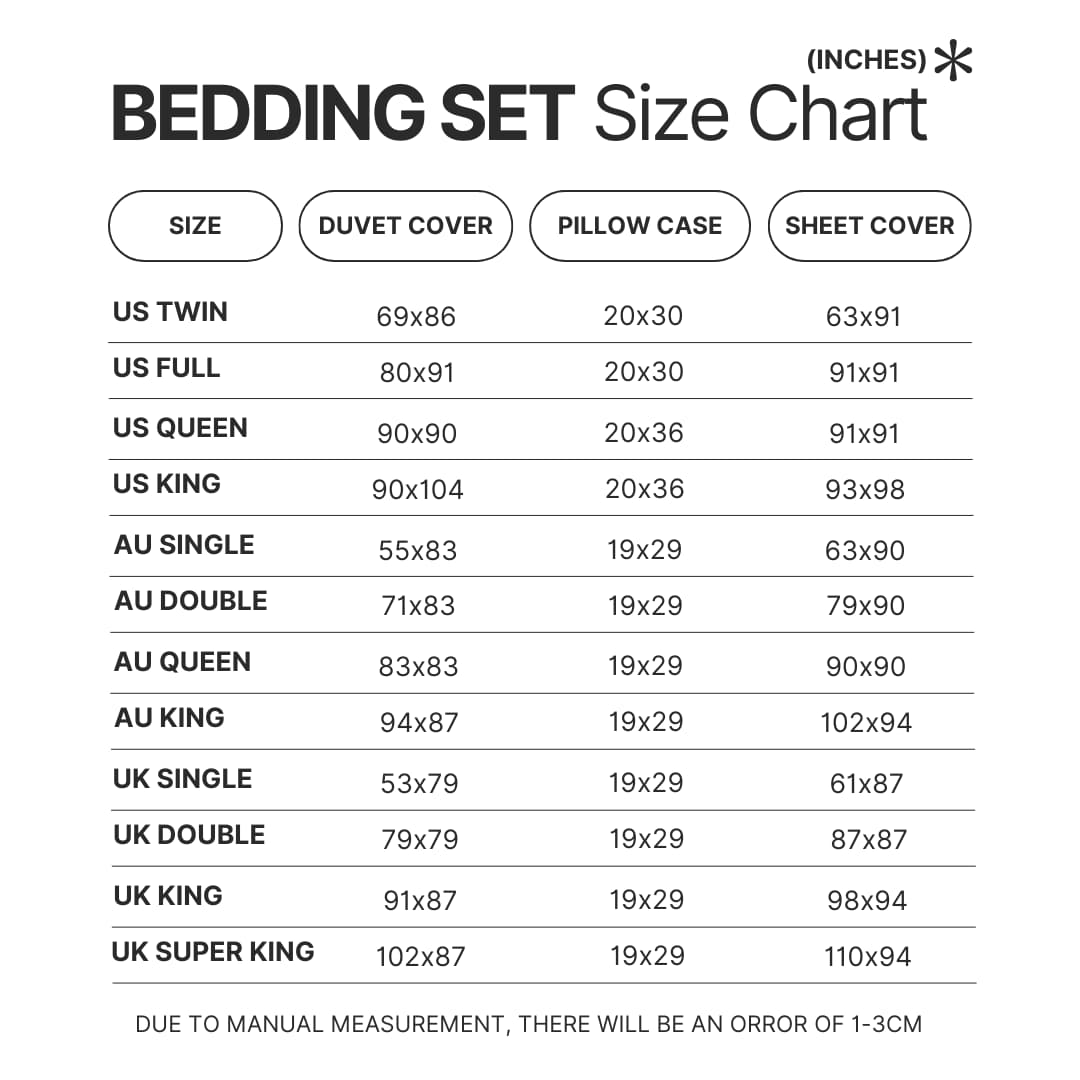 Beding Set Size Chart - Genshin Impact Gifts