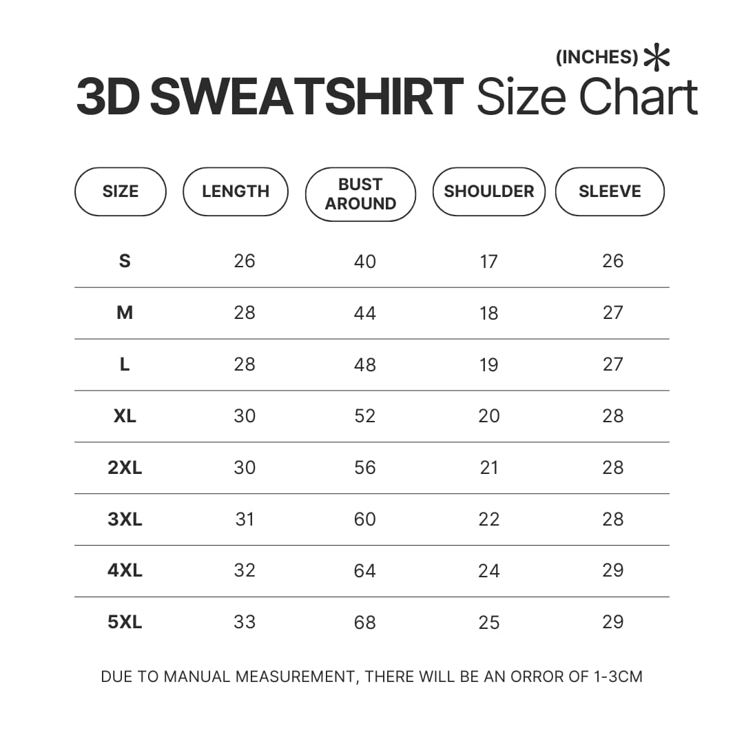 3D Sweatshirt Size Chart - Genshin Impact Gifts