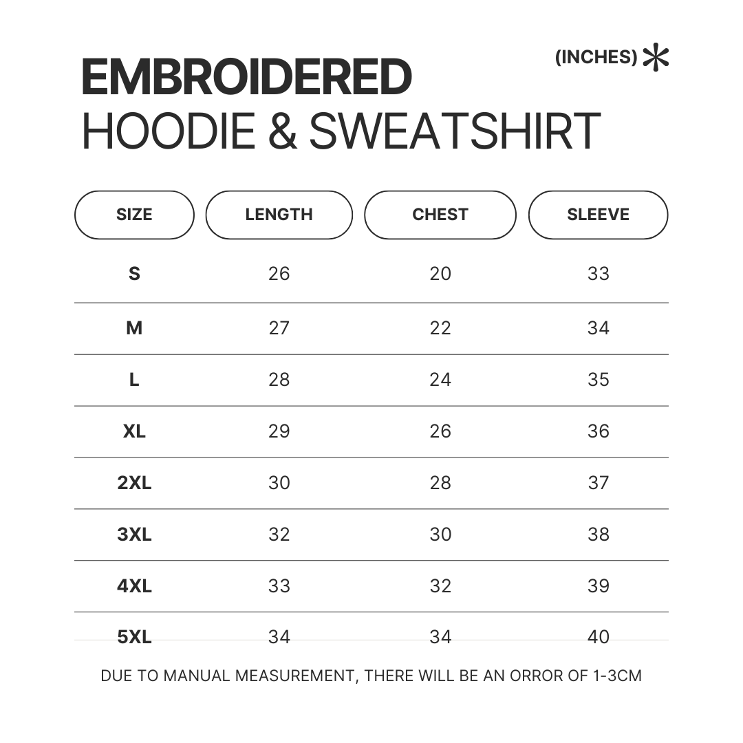 Embroidered Hoodie Sweatshirt Size Chart - Genshin Impact Gifts