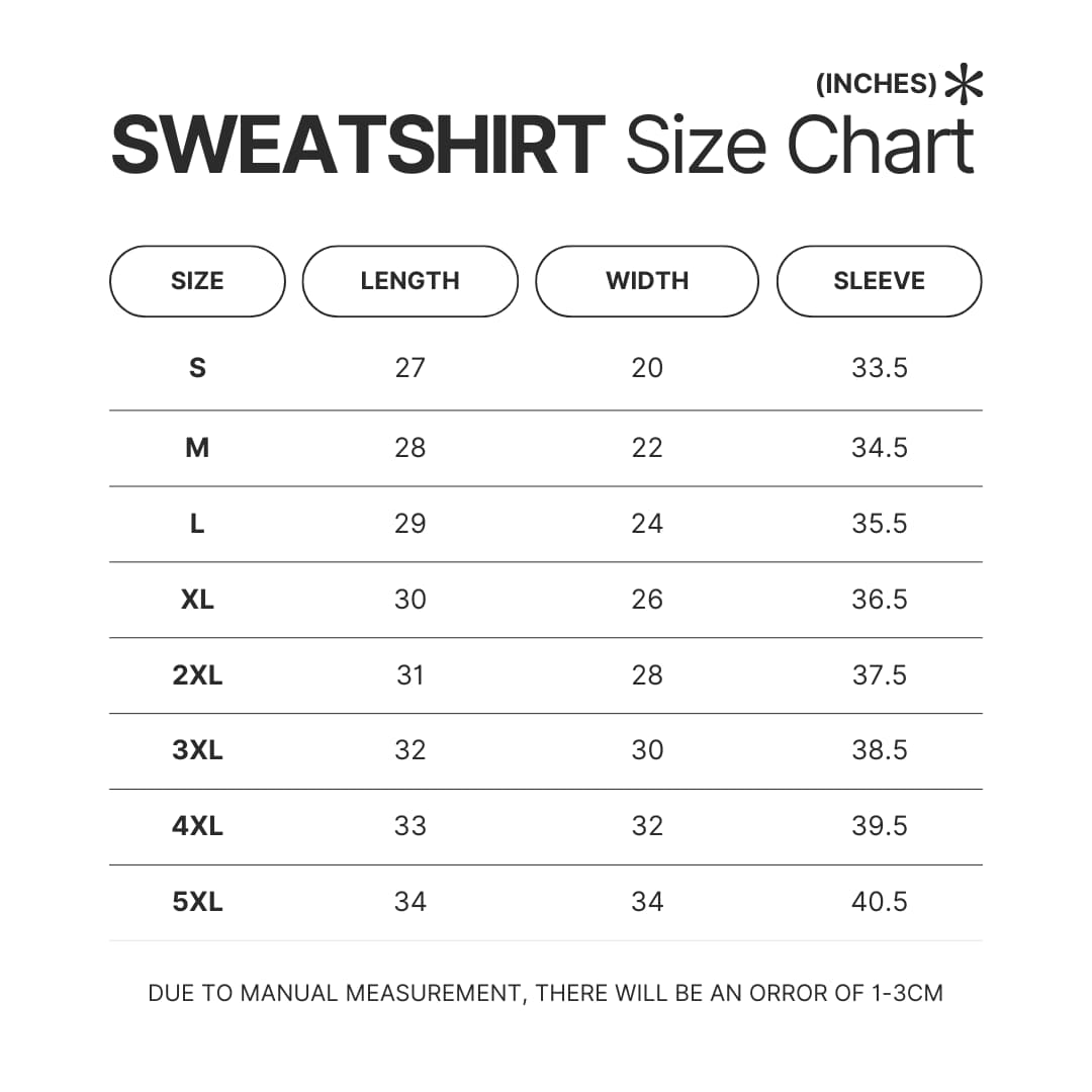 Sweatshirt Size Chart - Genshin Impact Gifts