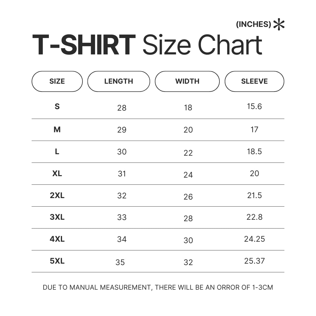 T shirt Size Chart - Genshin Impact Gifts